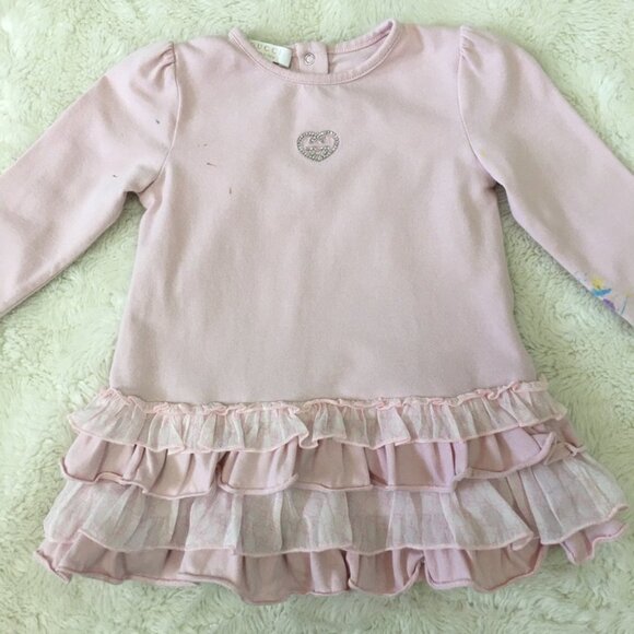 Gucci Baby Girl Light Pink Long Sleeve Guccisima Ruffle Dress Size 9-12 Months - Picture 2 of 14